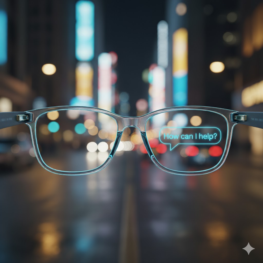 AI assistant overlay inside Vlocci glasses responding to a question.